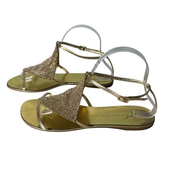 Giuseppe Zanotti Spipiott Flat Sandal Swarovski Crystal Gold Size 8.5 (38.5) - Picture 9 of 9